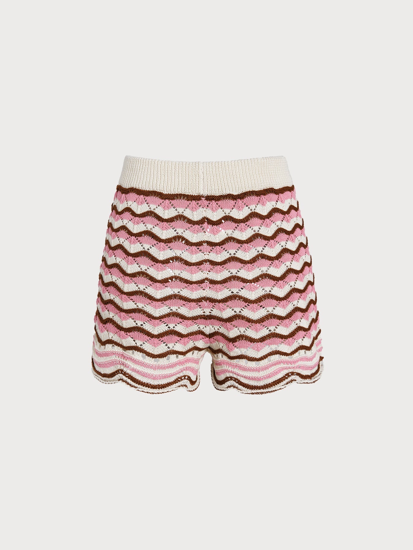 Pink Wave Crochet Drawstring Shorts
