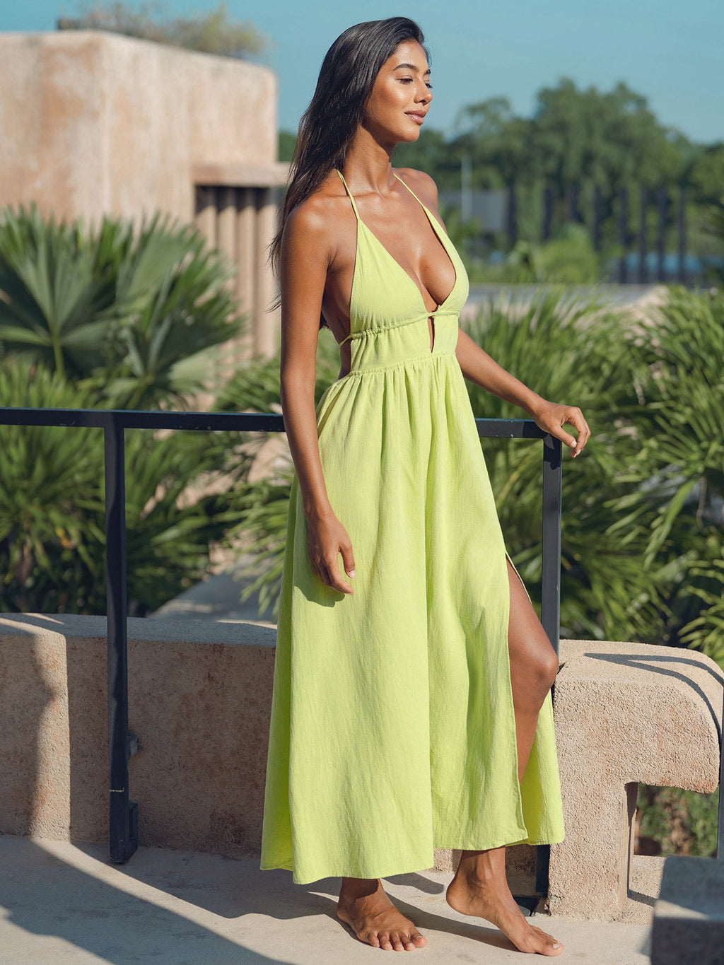 Green Cutout Cross Back Maxi Dress