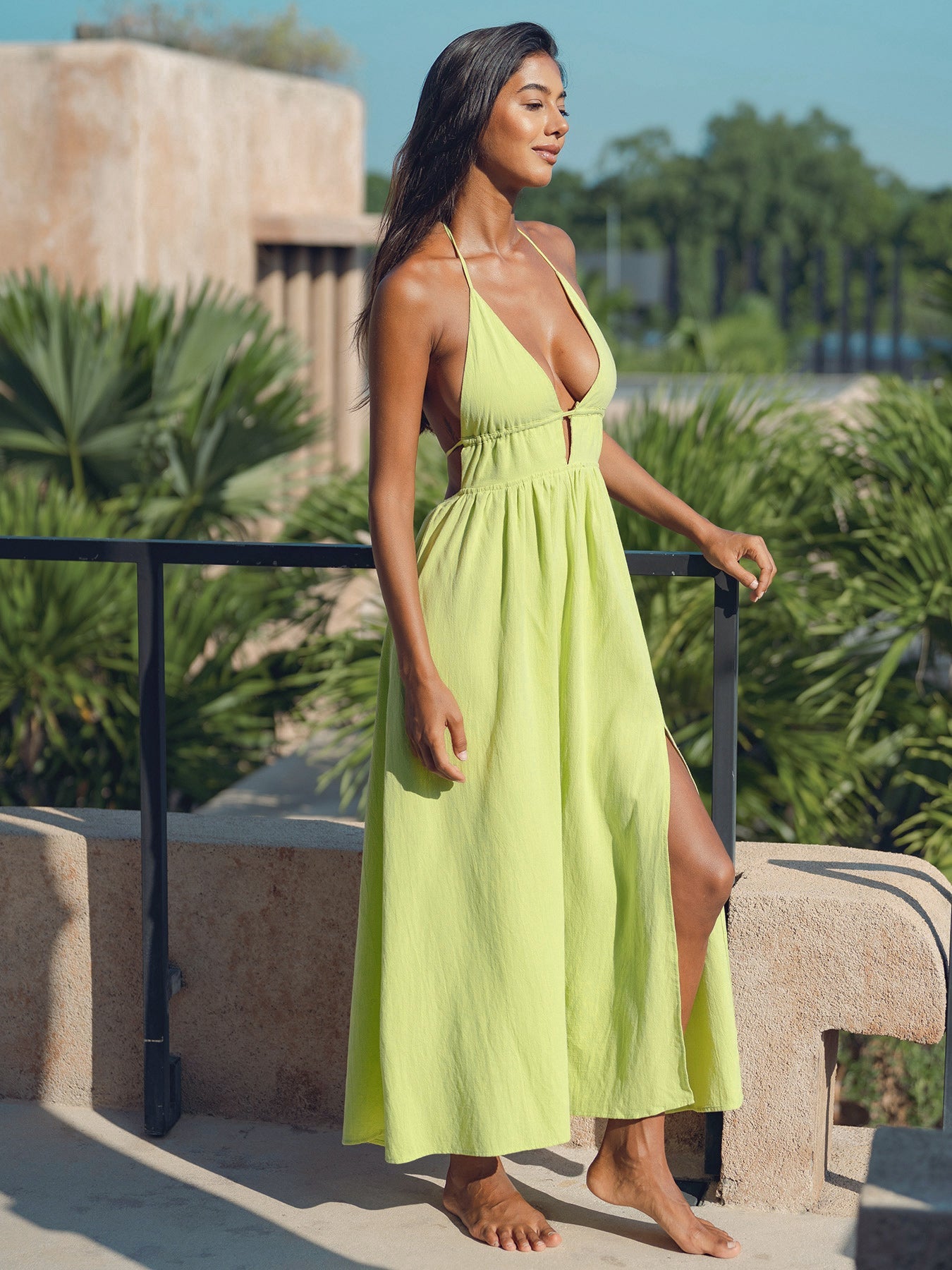 Green Cutout Cross Back Maxi Dress