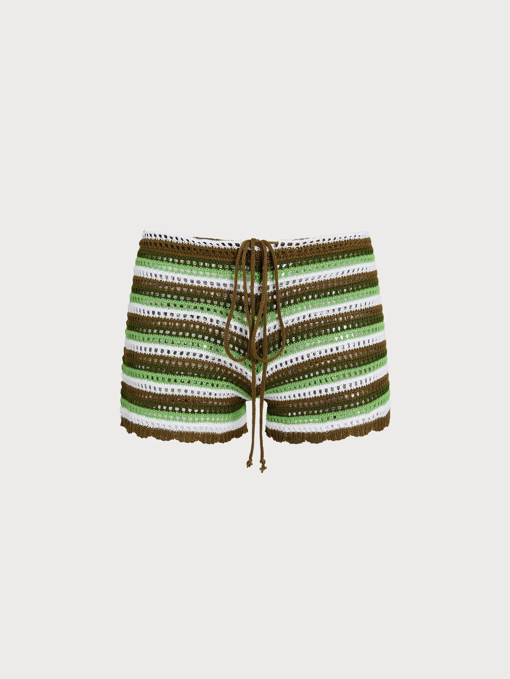 Green Striped Crochet Cover-Up Shorts