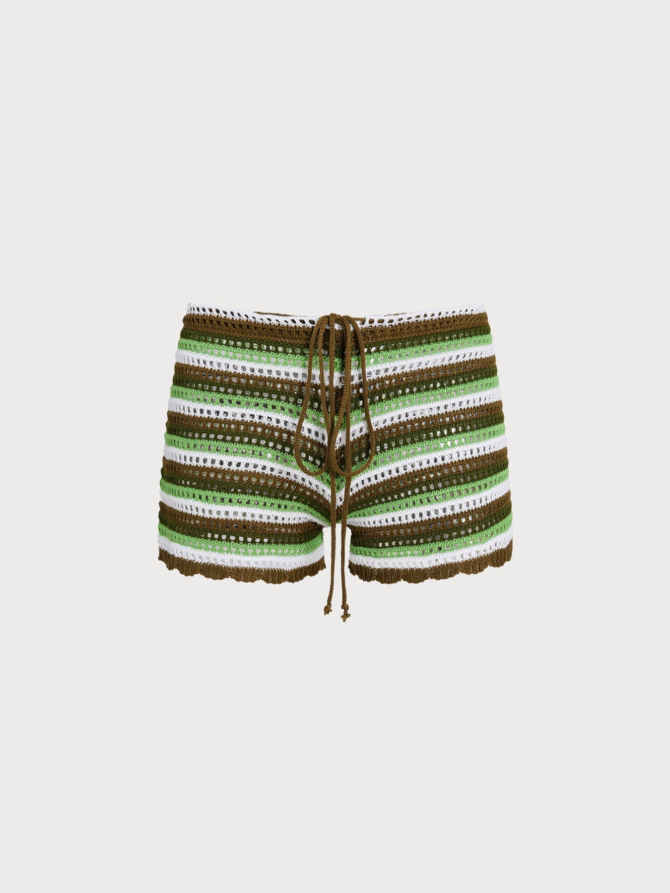 Green Striped Crochet Cover-Up Shorts
