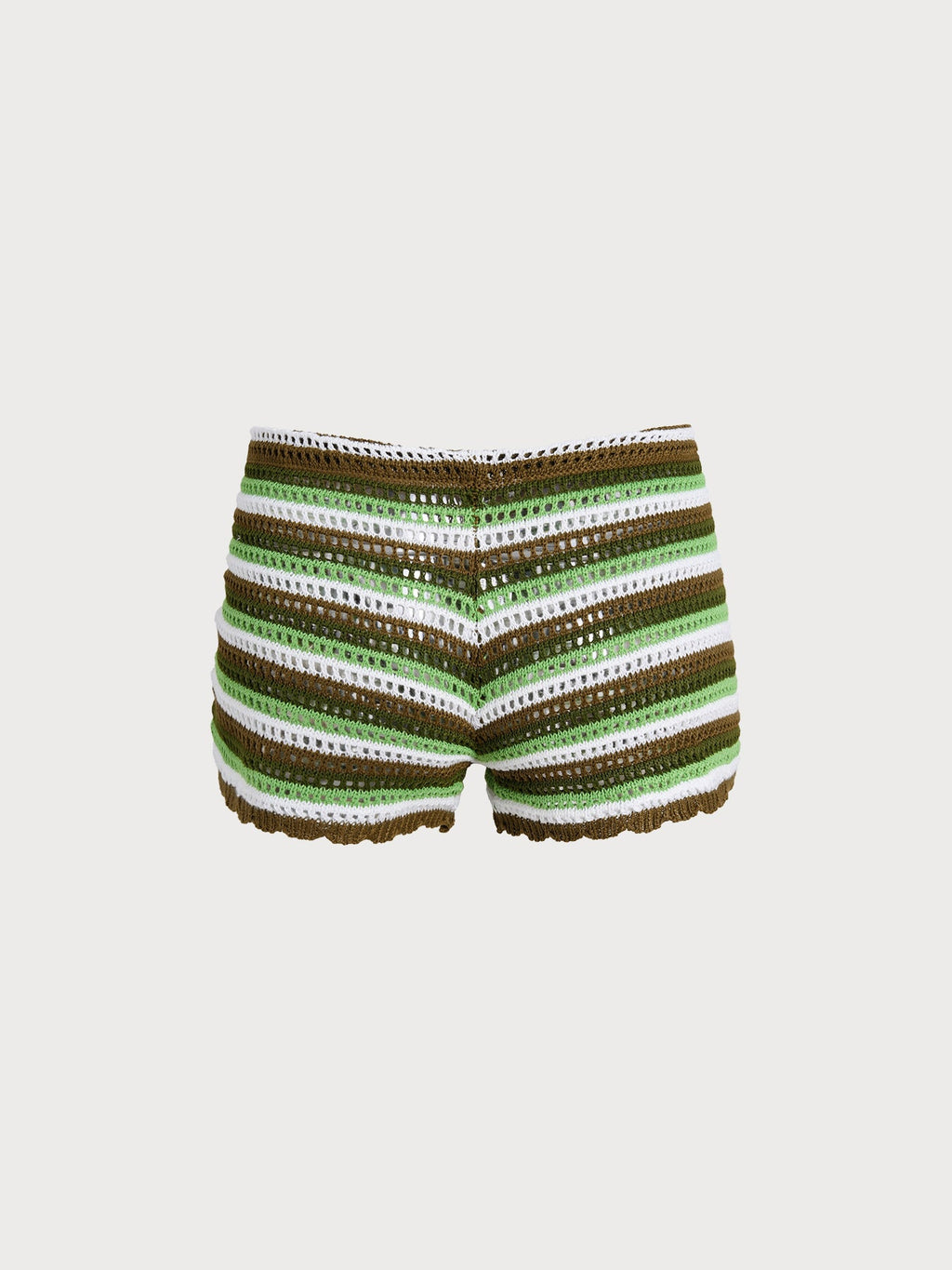 Green Striped Crochet Cover-Up Shorts