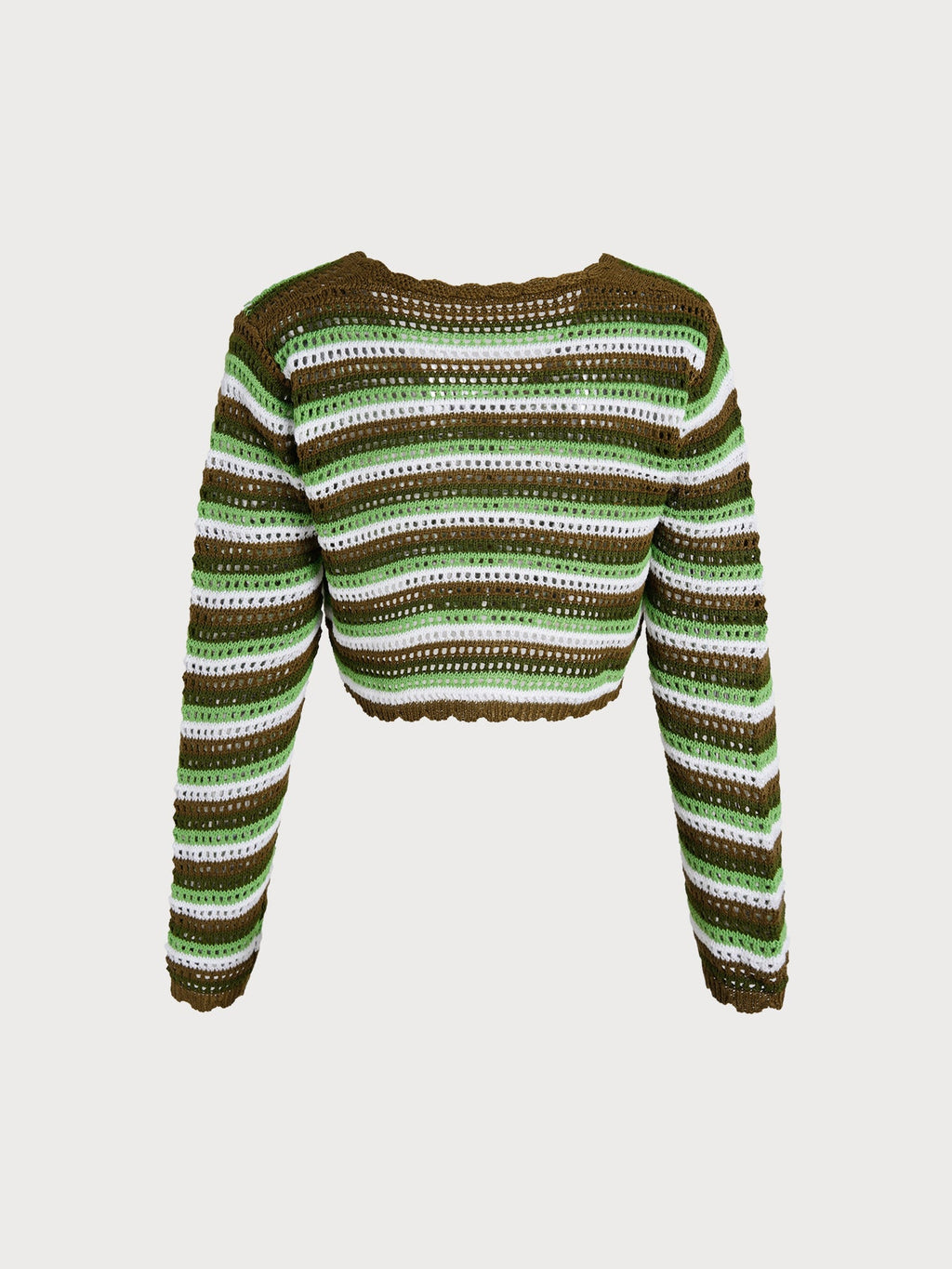 Green Striped V-Neck Crochet Cover-Up