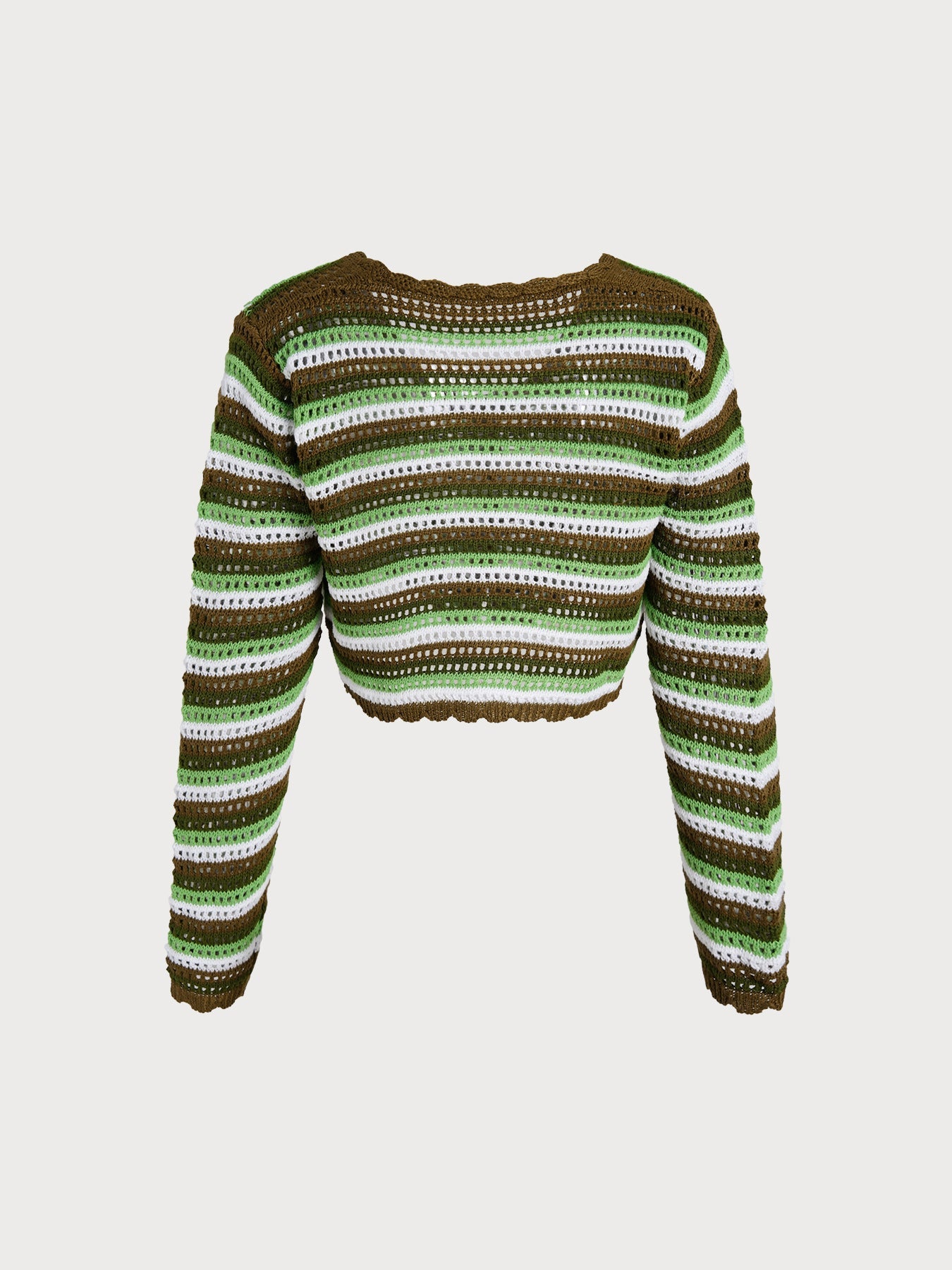 Green Striped V-Neck Crochet Cover-Up