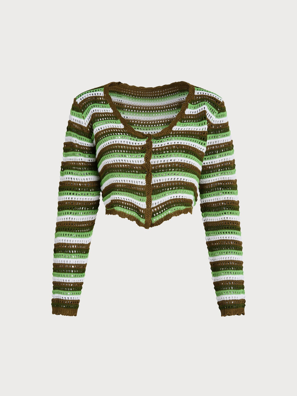 Green Striped V-Neck Crochet Cover-Up