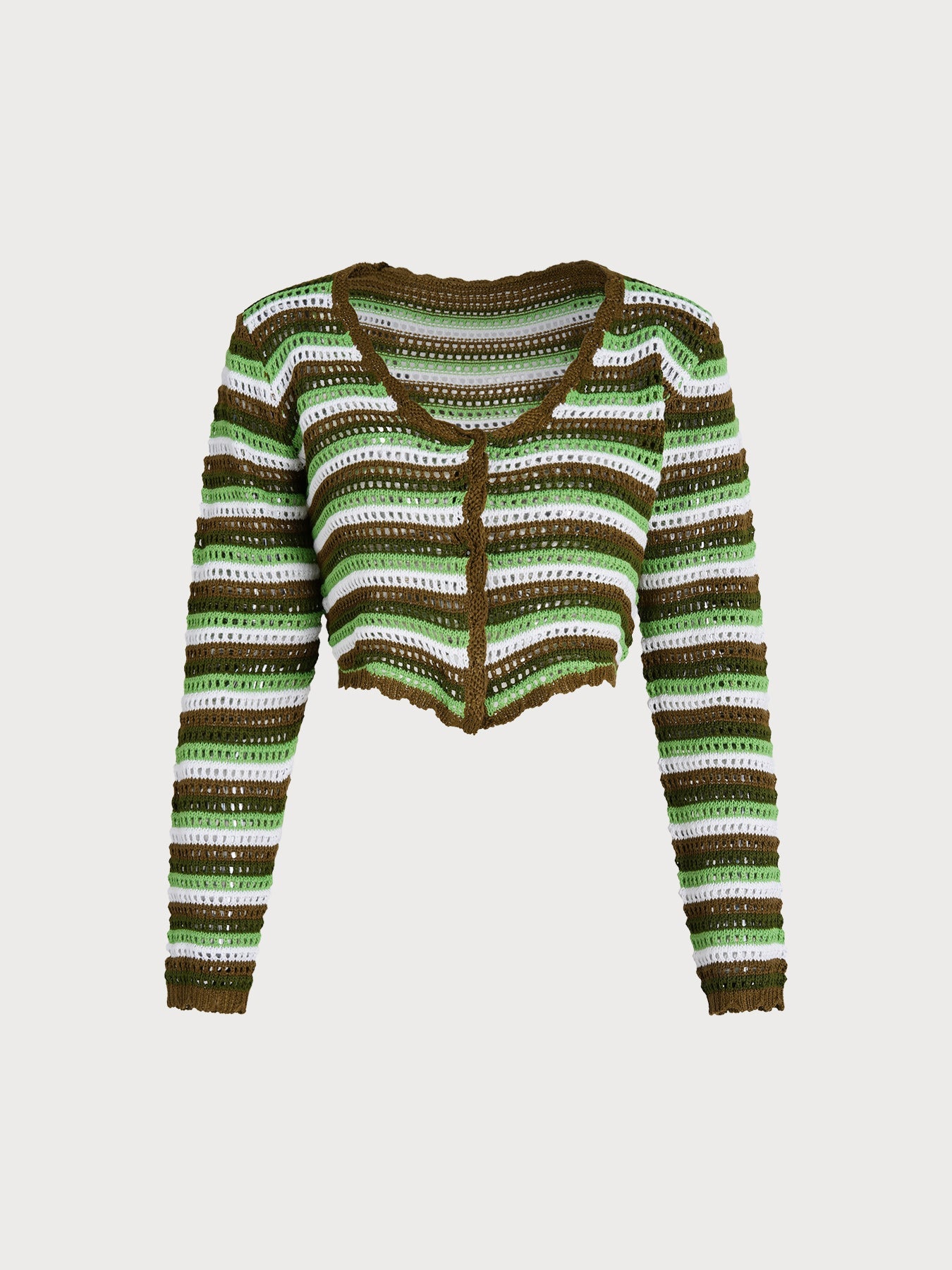 Green Striped V-Neck Crochet Cover-Up