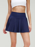 Navy Pleated High-Waist Skirt