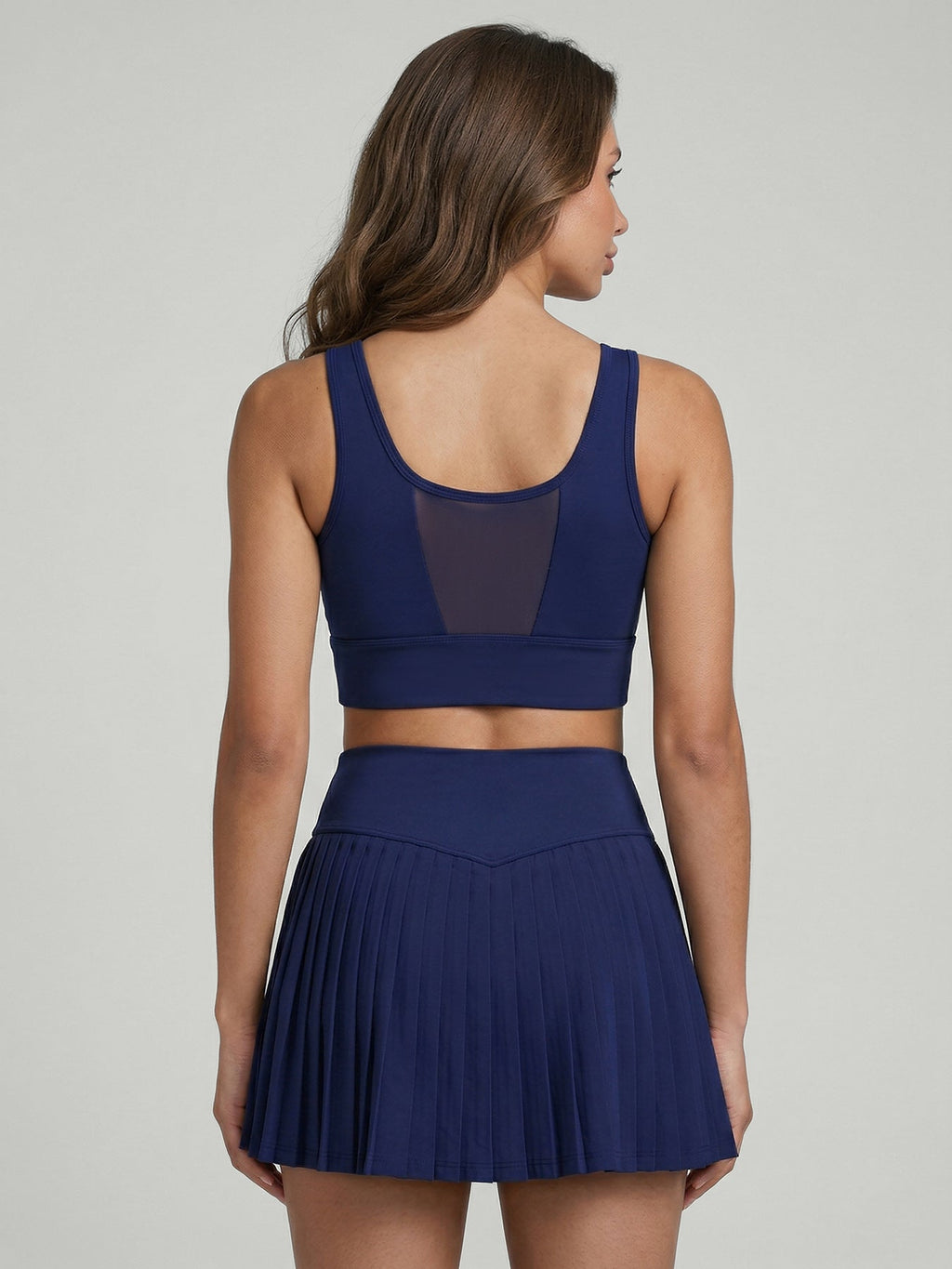 Navy Pleated High-Waist Skirt