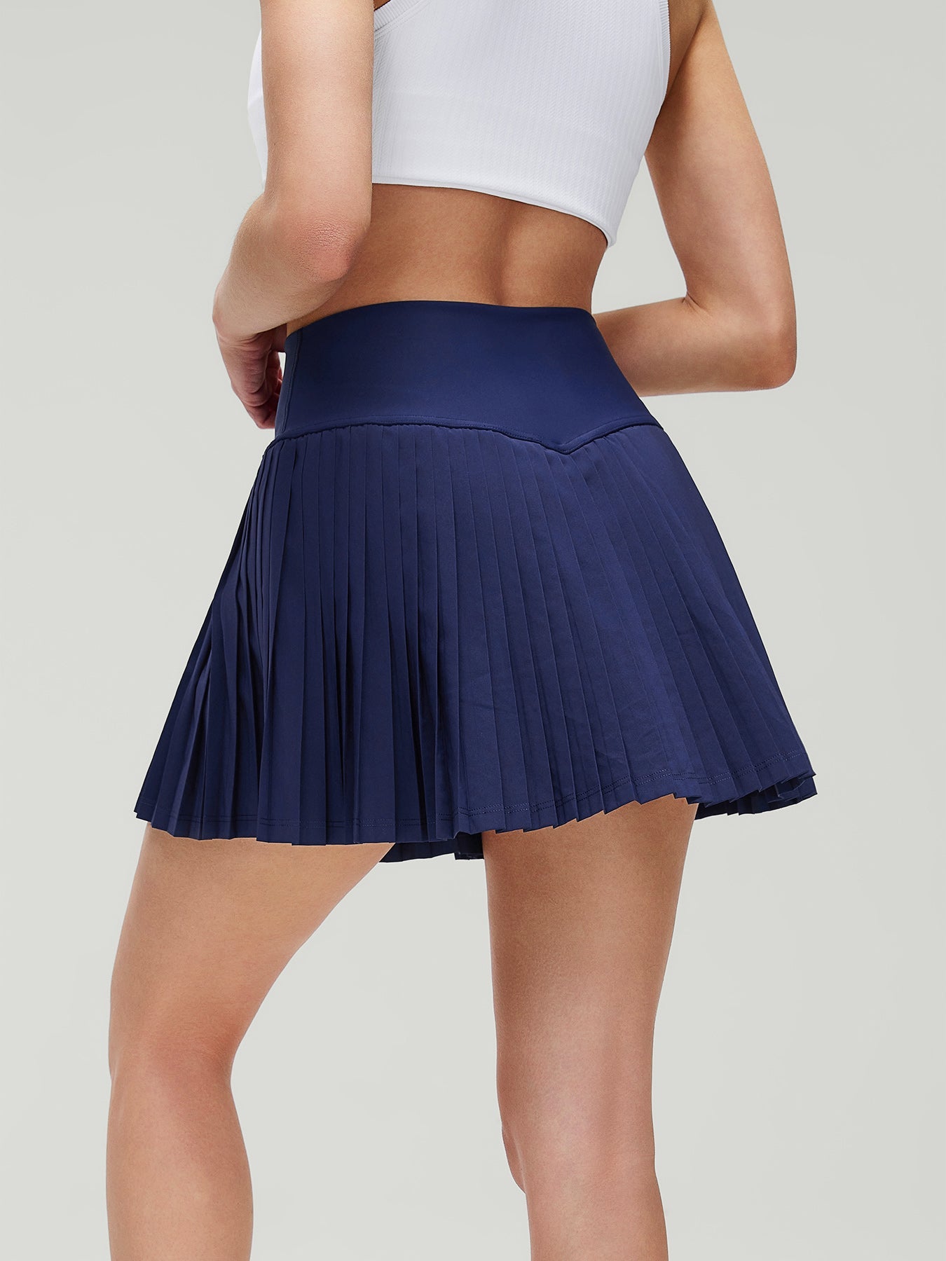 Navy Pleated High-Waist Skirt