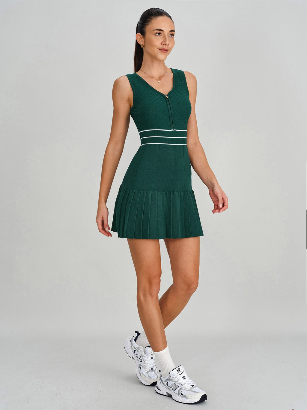 Olive Green Front Zip Line Sport Dress