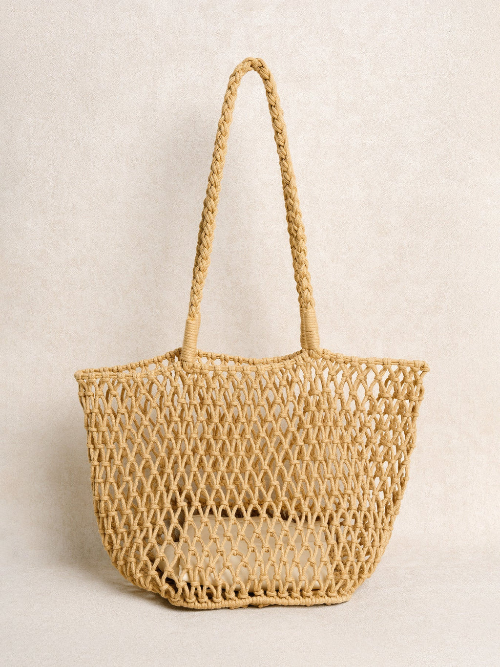 Khaki Knit Woven Mesh Tote Bag