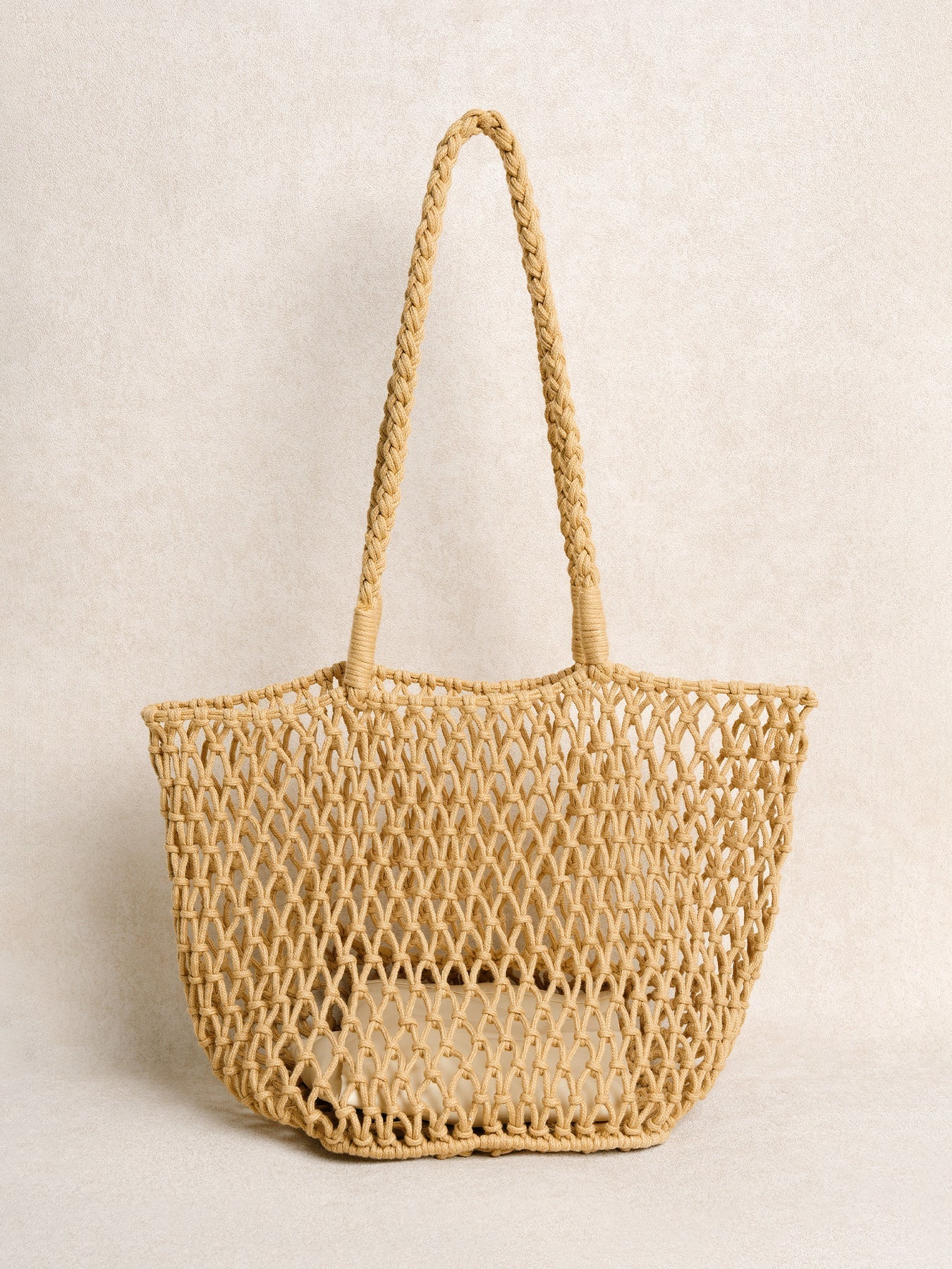 Khaki Knit Woven Mesh Tote Bag