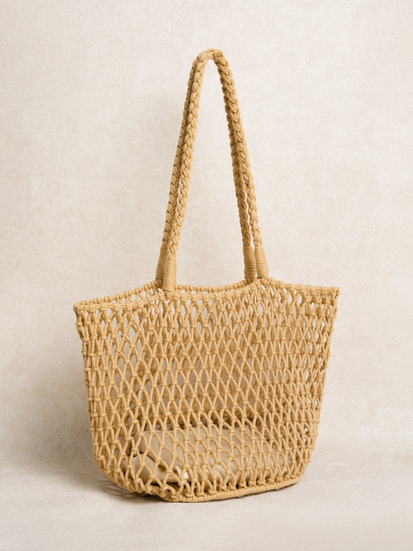 Khaki Knit Woven Mesh Tote Bag