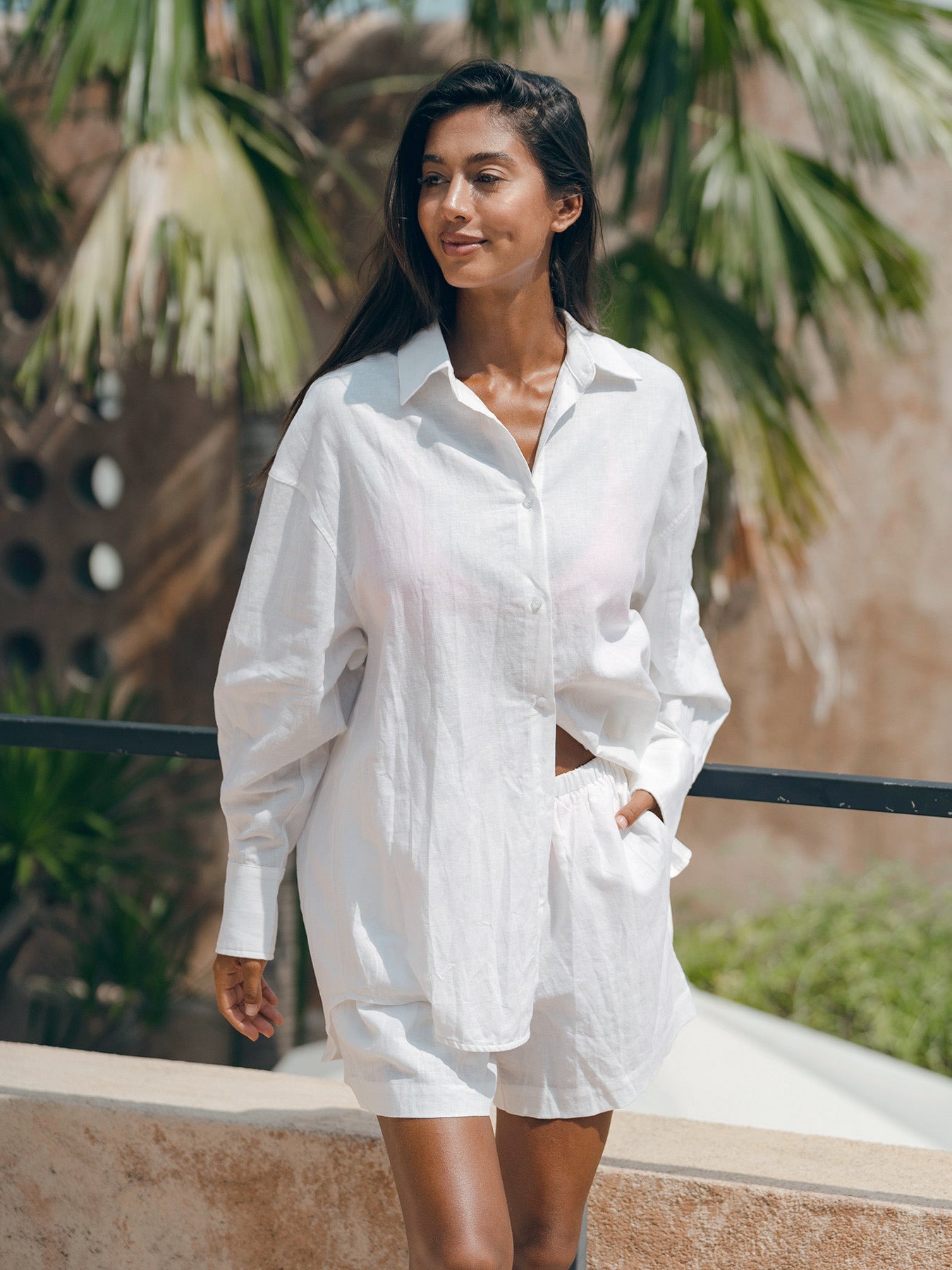 White Cotton-Linen Cover-up Shirt