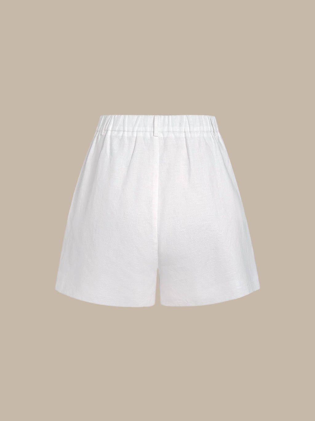 White High-Waisted Pleated Cotton-Linen Shorts