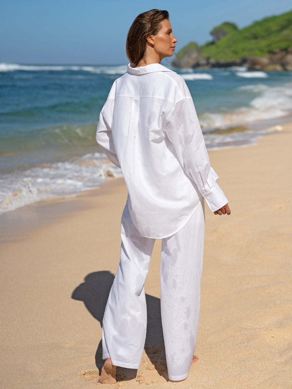White Cotton-Linen Wide-Leg Cover-Up Pants
