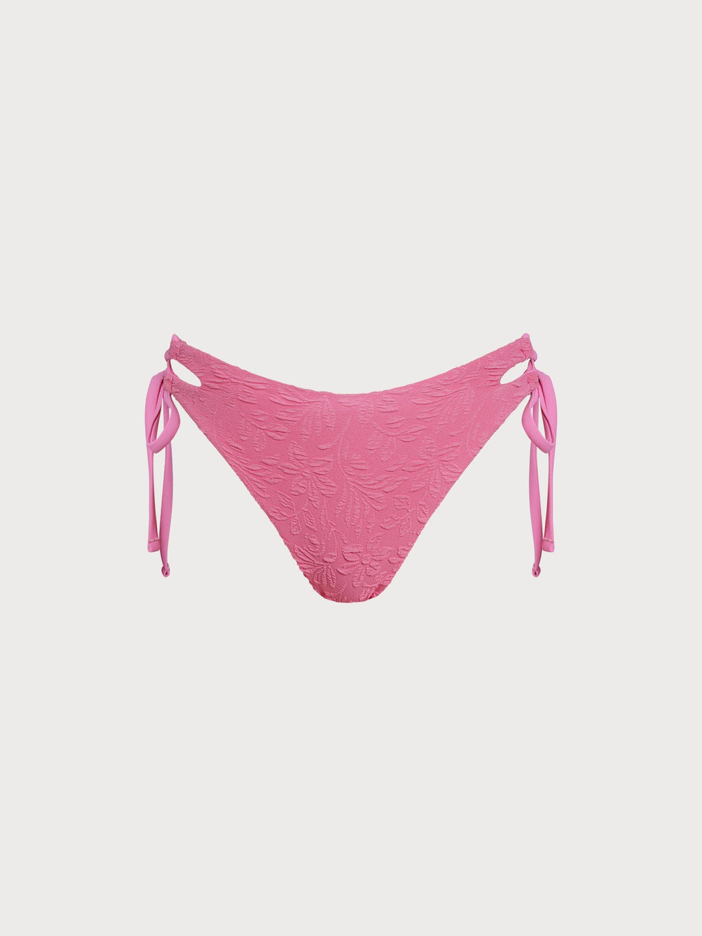 Pink Floral Jacquard Tie Cutout Bikini Bottom