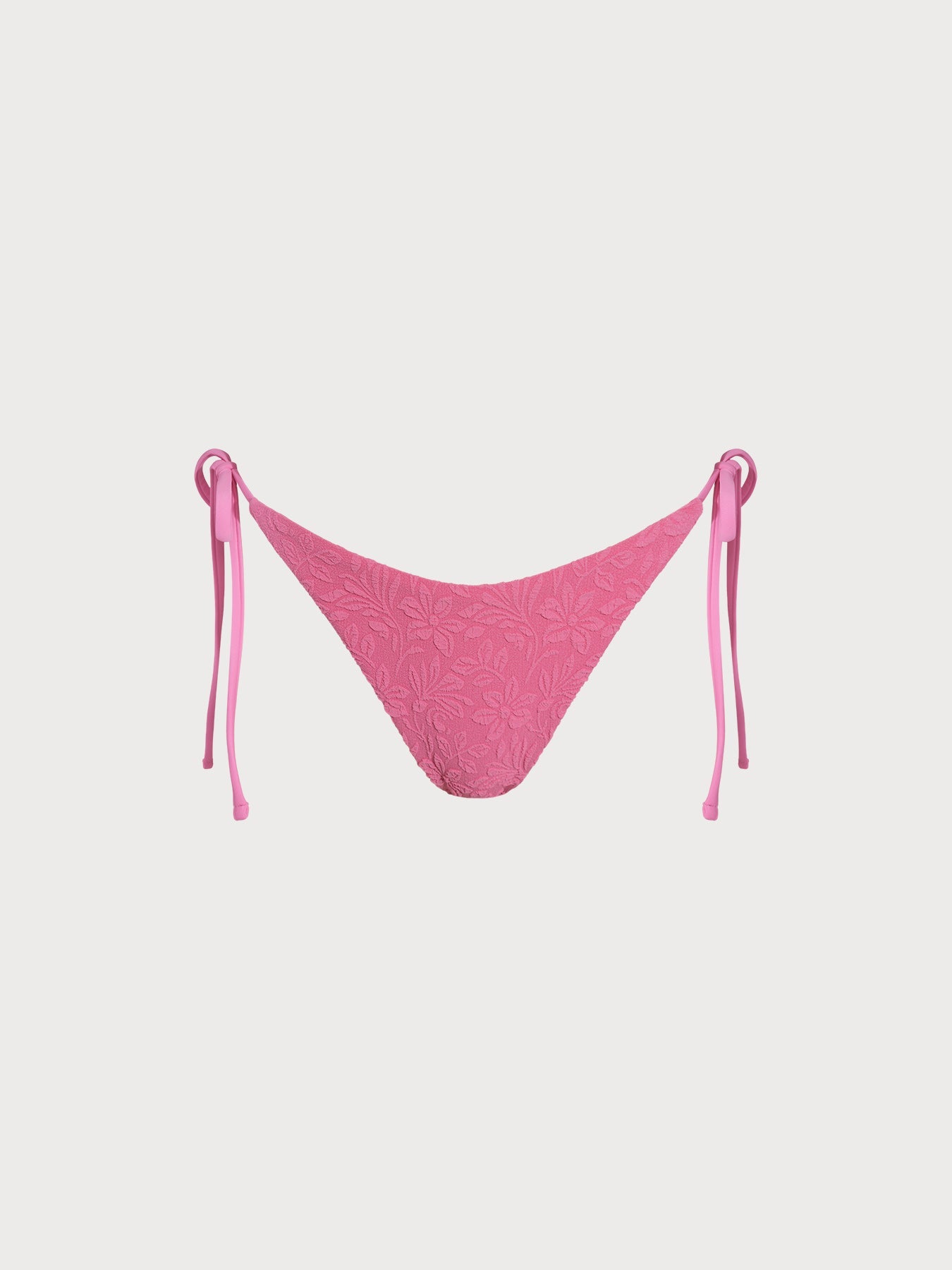Pink Floral Jacquard Tie Bikini Bottom