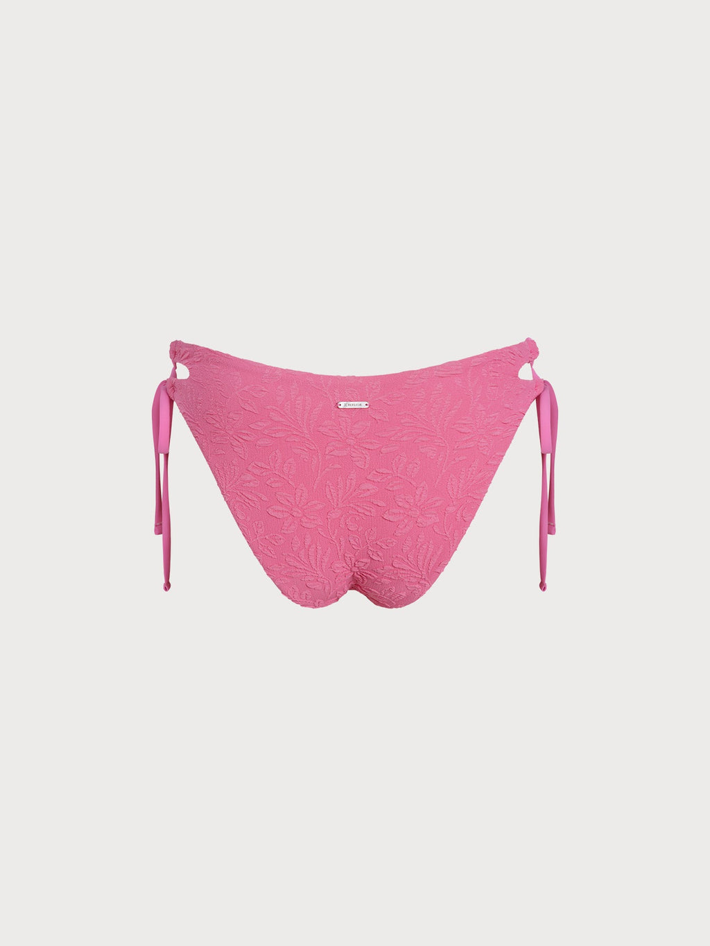 Pink Floral Jacquard Tie Cutout Bikini Bottom