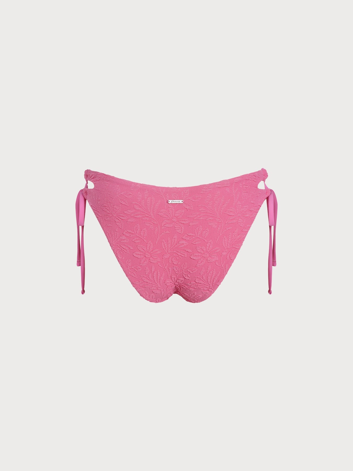 Pink Floral Jacquard Tie Cutout Bikini Bottom
