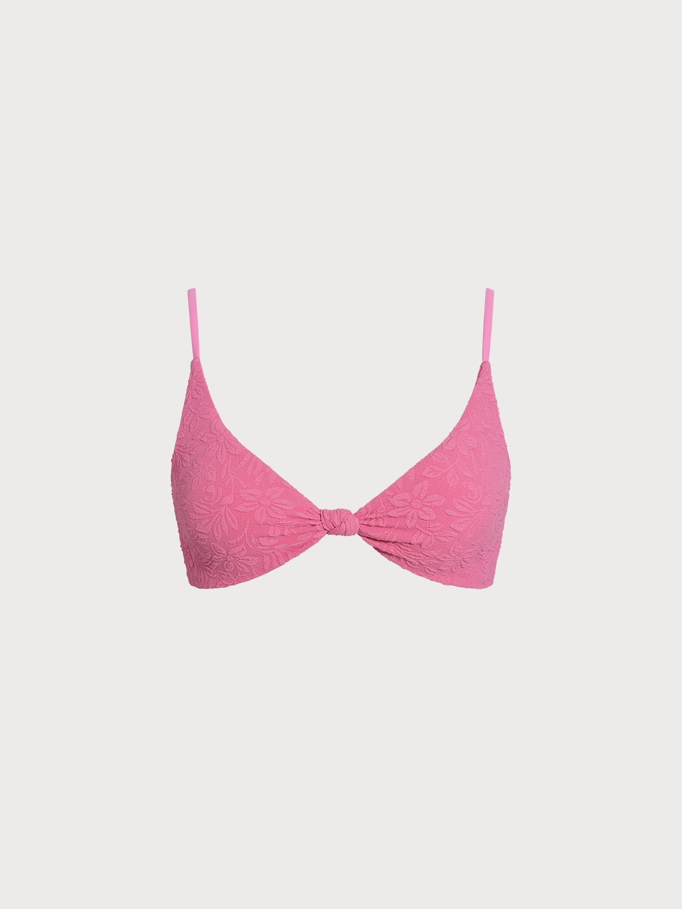Pink Floral Jacquard Knot Bikini Top