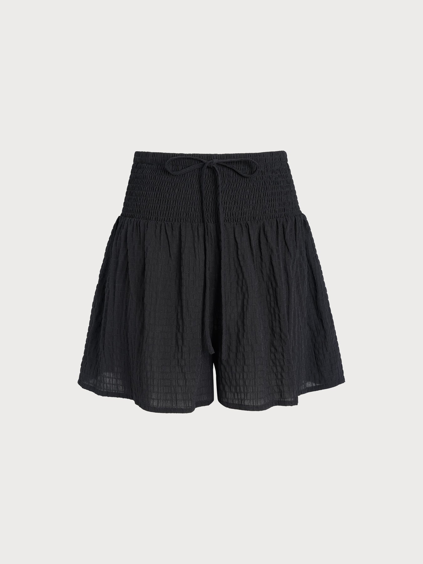 Black Textured High-Waisted Cover-Up Shorts