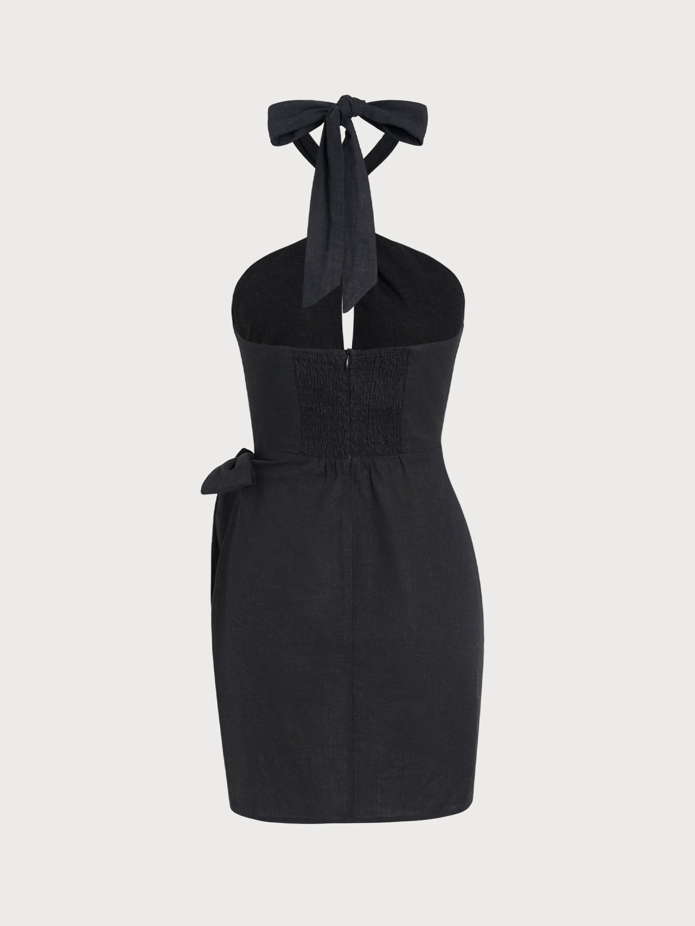 Black Halter Tortoise Accent Cutout Wrap Dress