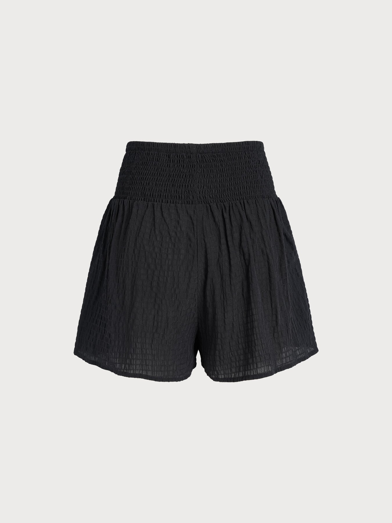 Black Textured High-Waisted Cover-Up Shorts