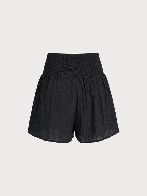Black Textured High-Waisted Cover-Up Shorts