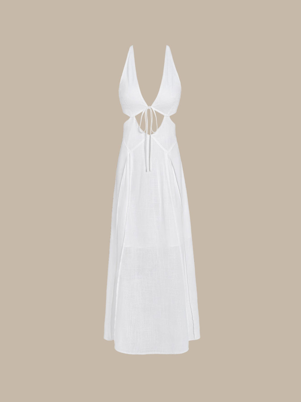 White V Neck Cutout Beach Dress