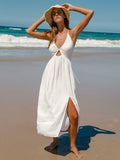 White Crisscross Halter Cutout Beach Dress
