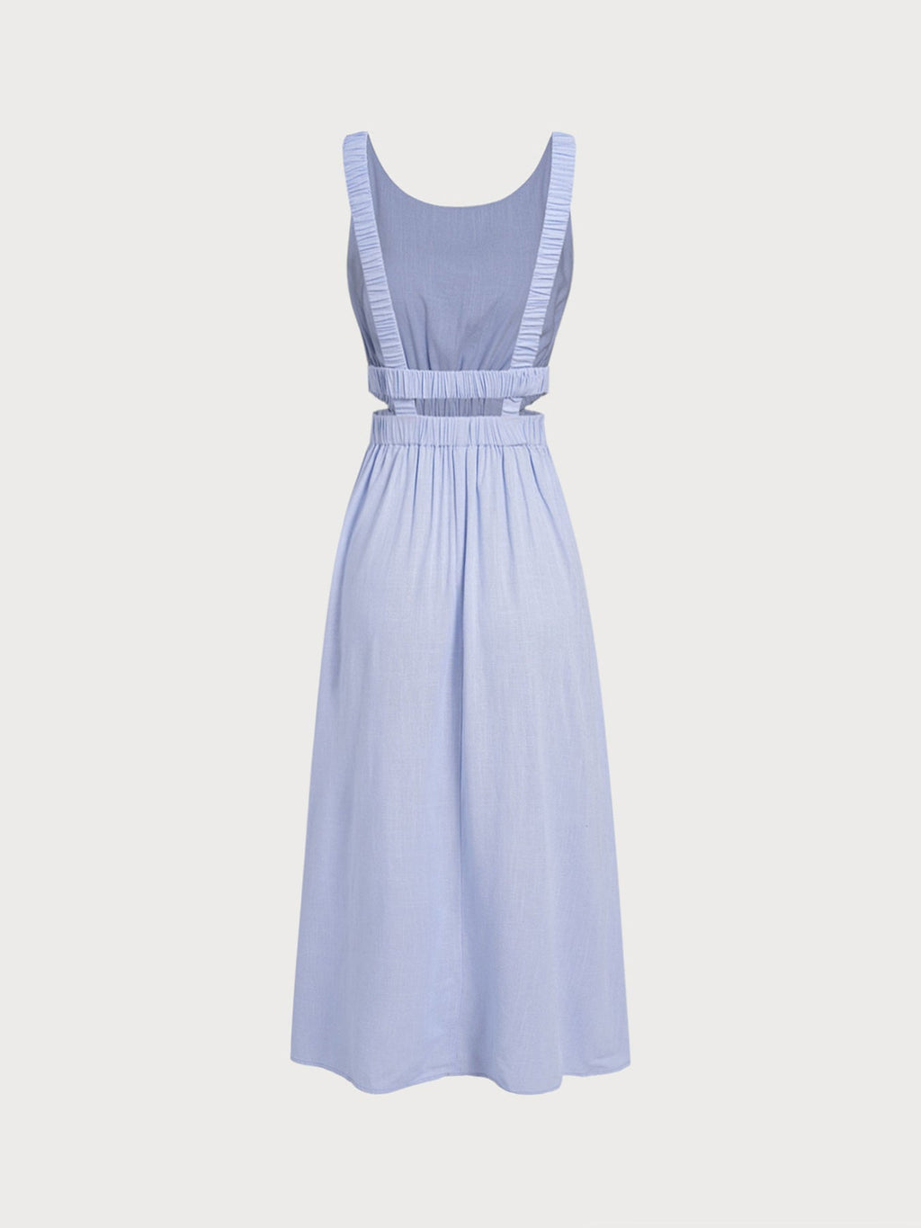 Pale Blue Smocked Strap Cutout Waist Beach Dress