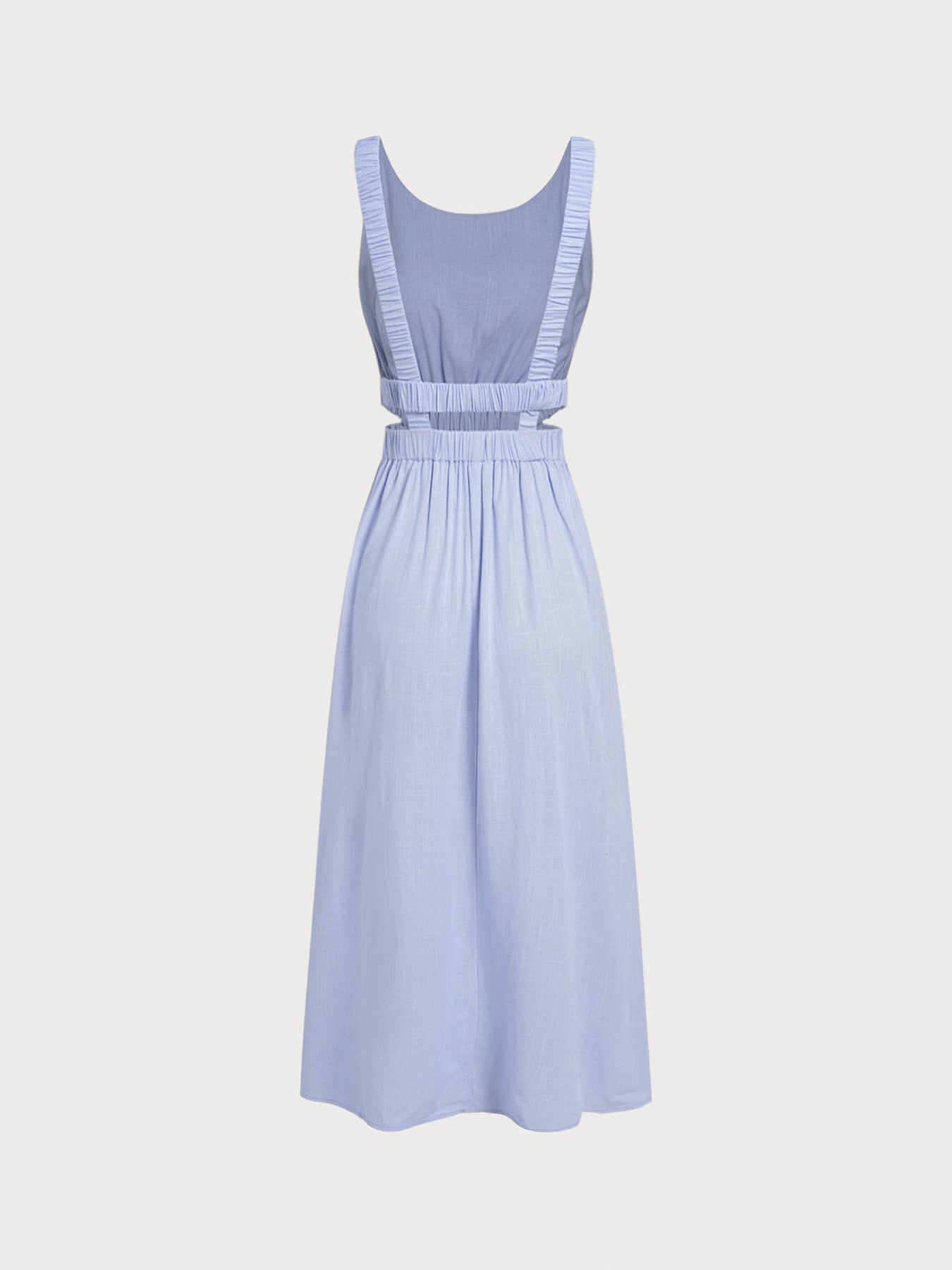 Pale Blue Smocked Strap Cutout Waist Beach Dress