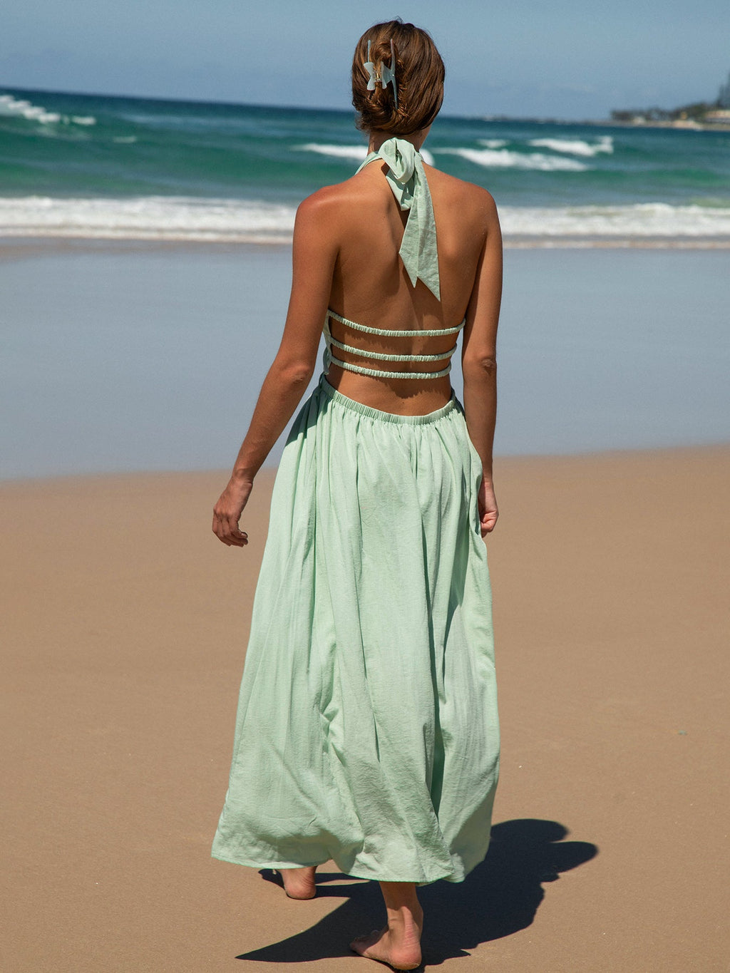 Light Green Cutout Halter Maxi Beach Dress