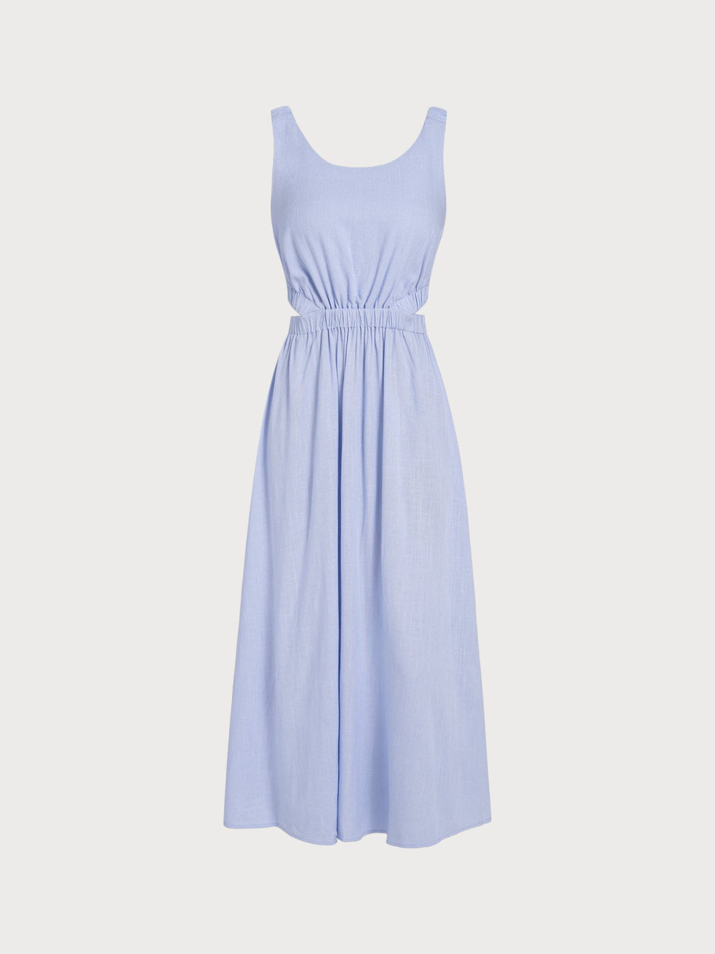 Pale Blue Smocked Strap Cutout Waist Beach Dress