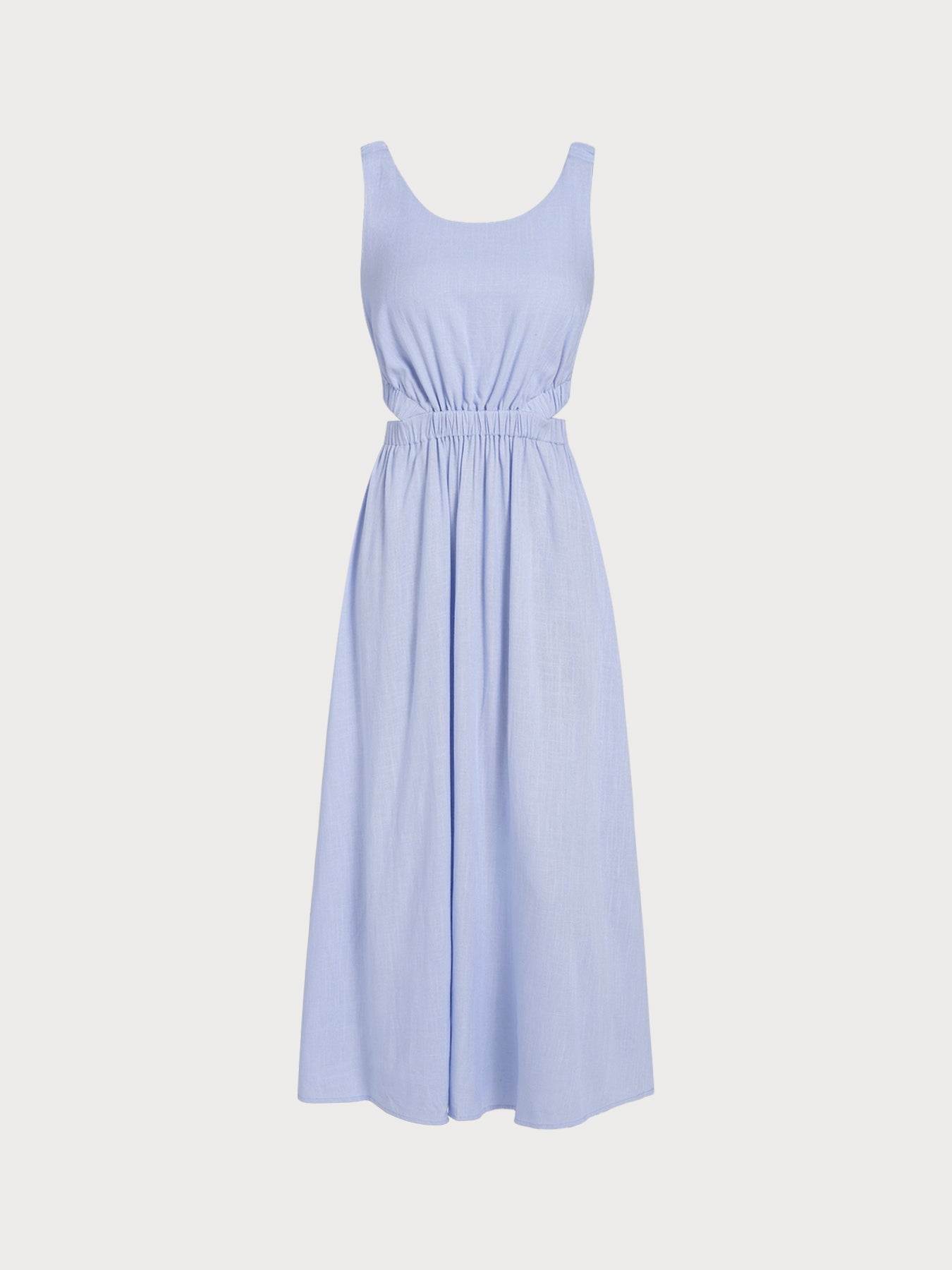 Pale Blue Smocked Strap Cutout Waist Beach Dress