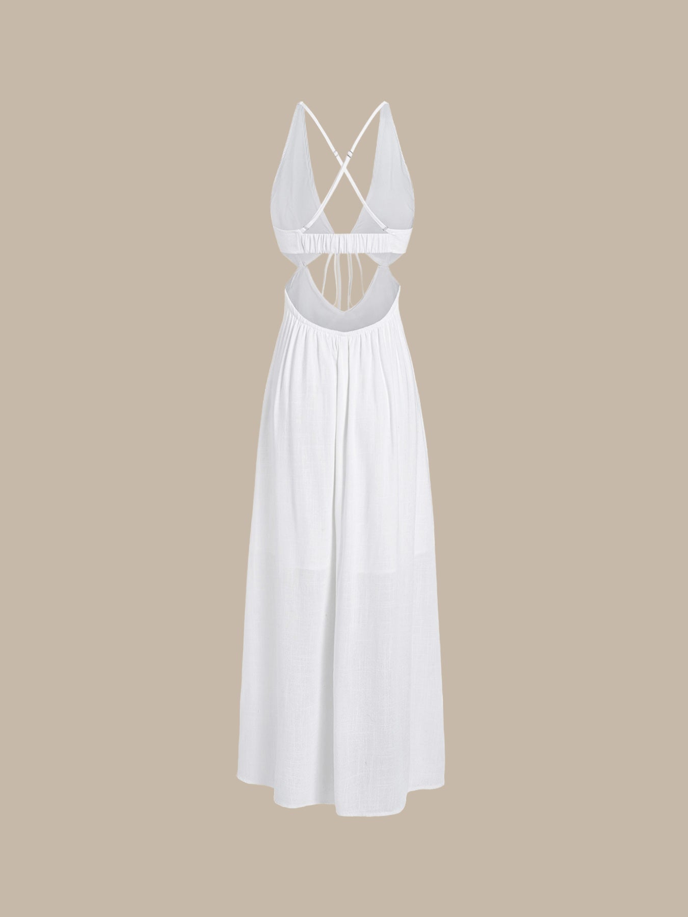 White V Neck Cutout Beach Dress