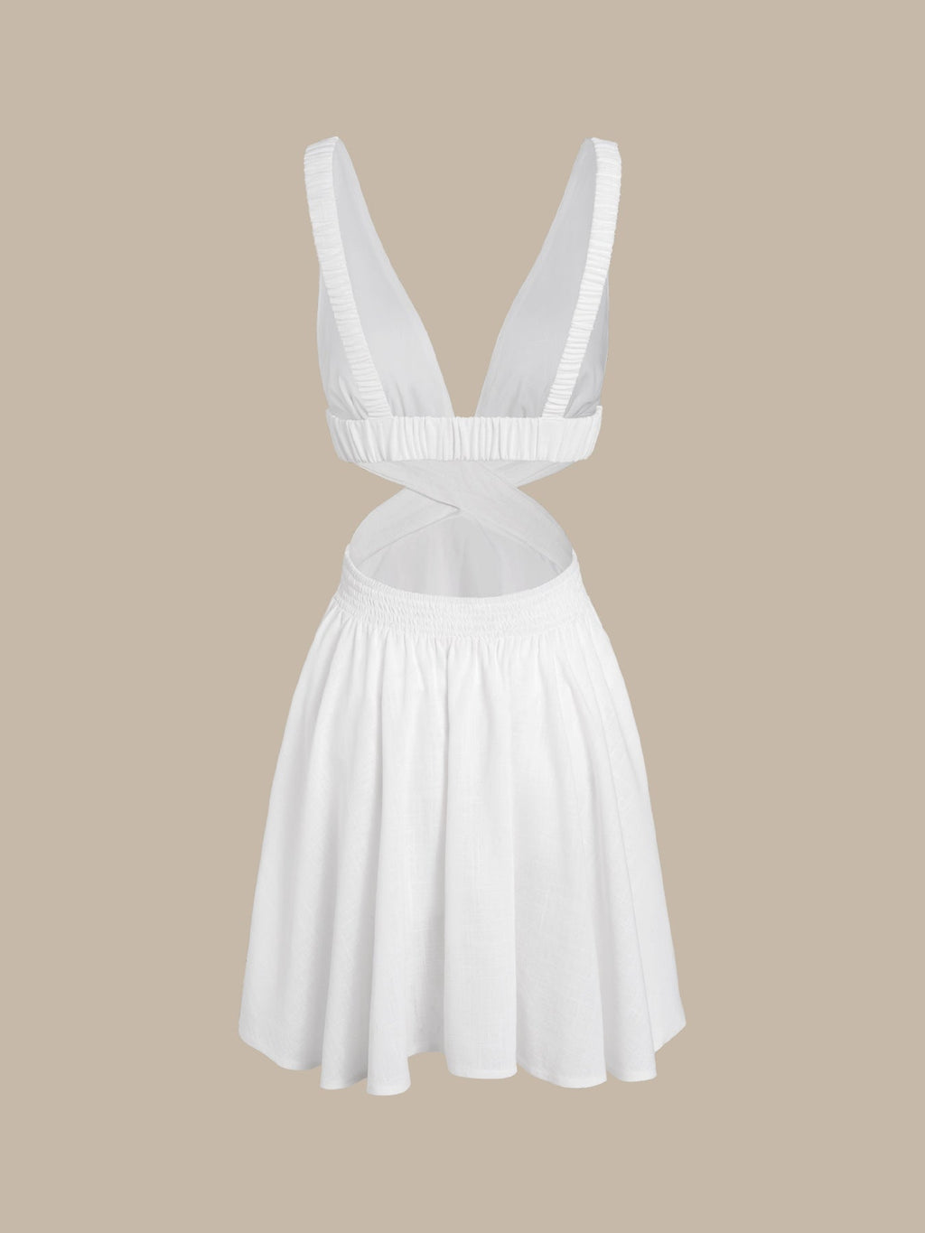 White Plunging Ruched Beach Dress
