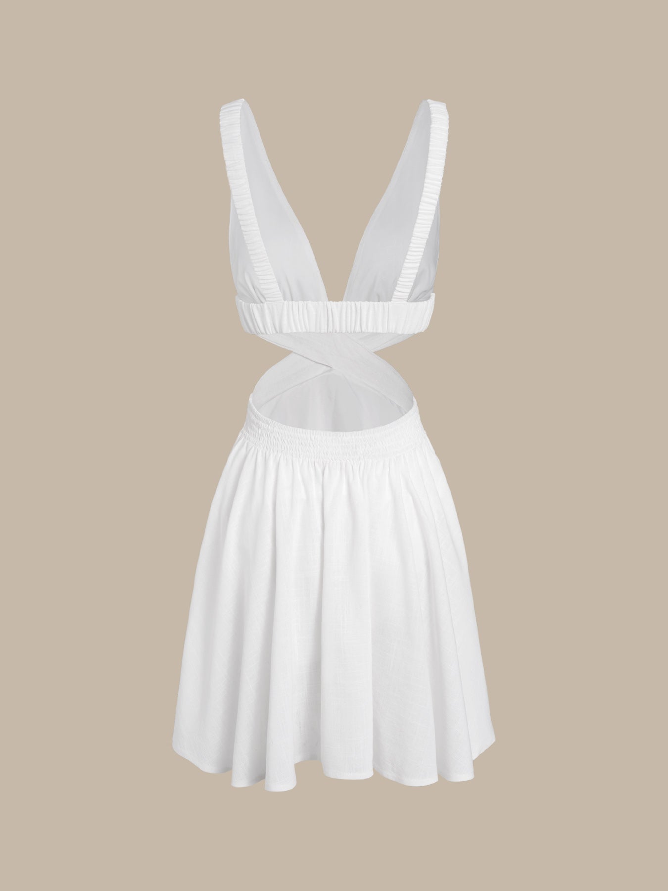 White Plunging Ruched Beach Dress